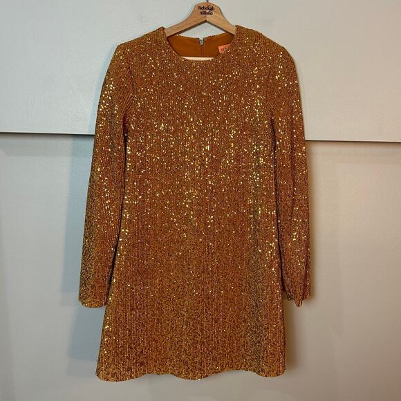 NWOT STINE GOYA Odis Gold Sequined Designer Plissé-Knitted Mini Dress SZ XS & S - Picture 6 of 16